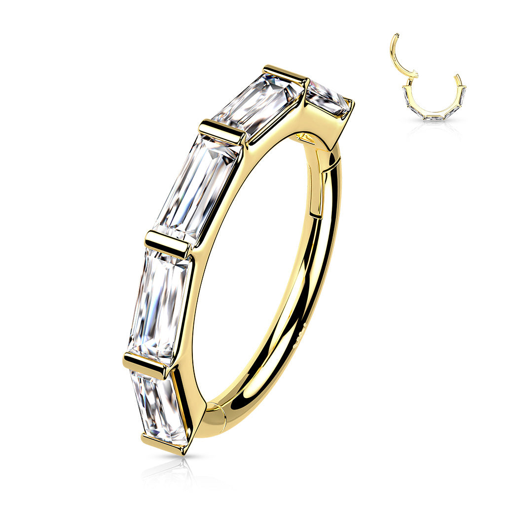 14K Gold 16 Gauge Hinged Segment Hoop Ring with Princess Cut CZ - photo 3