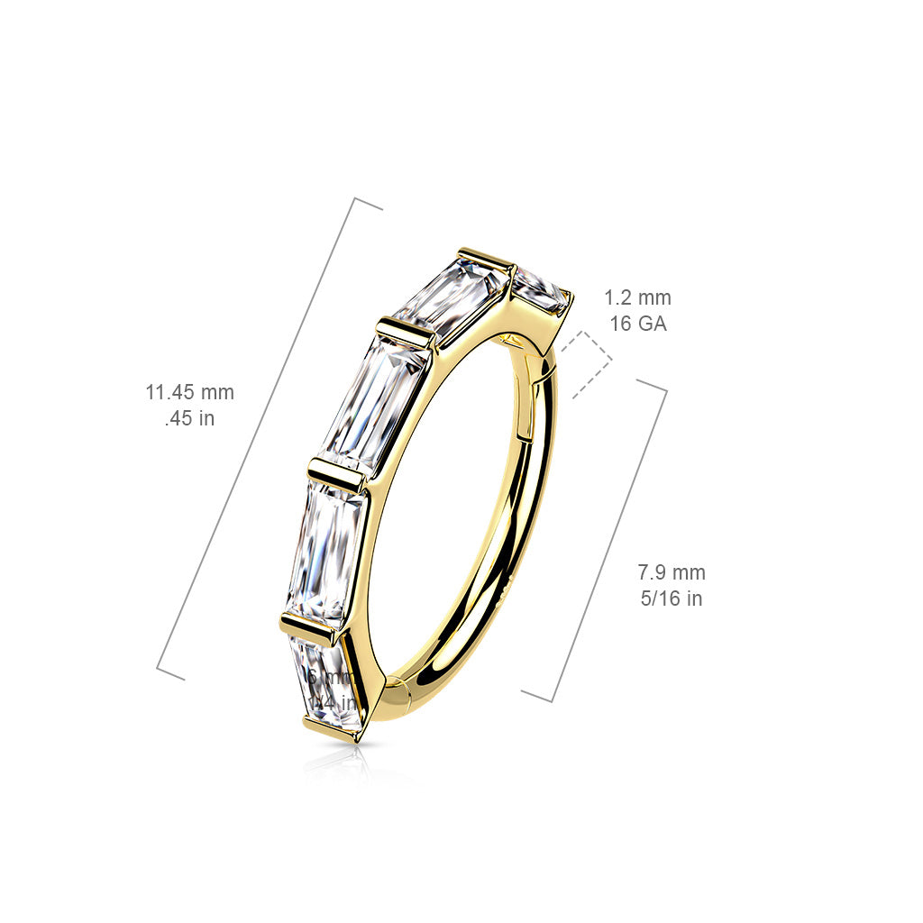 14K Gold 16 Gauge Hinged Segment Hoop Ring with Princess Cut CZ - photo 4