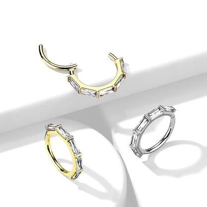 14K Gold 16 Gauge Hinged Segment Hoop Ring with Princess Cut CZ - photo 5
