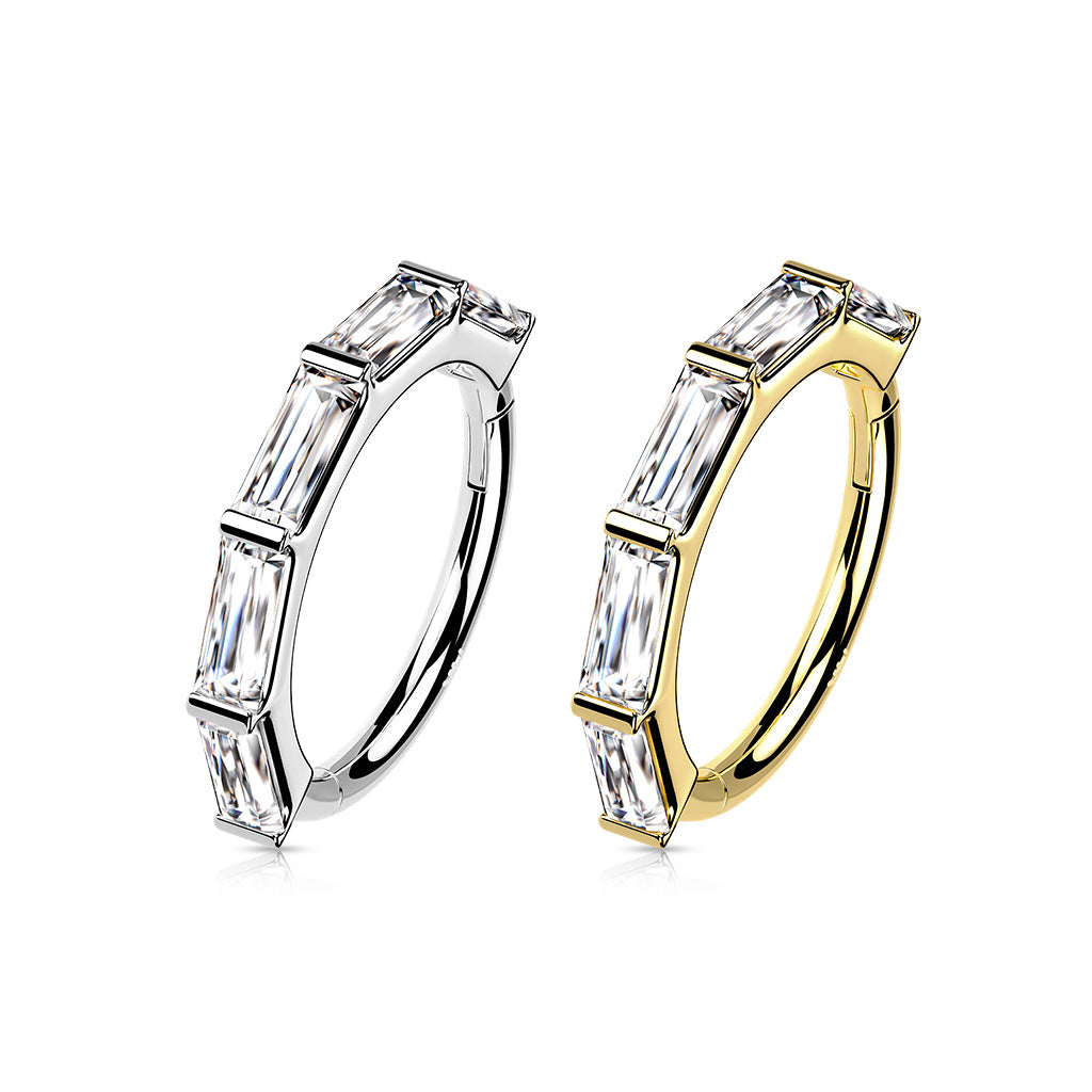 14K Gold 16 Gauge Hinged Segment Hoop Ring with Princess Cut CZ
