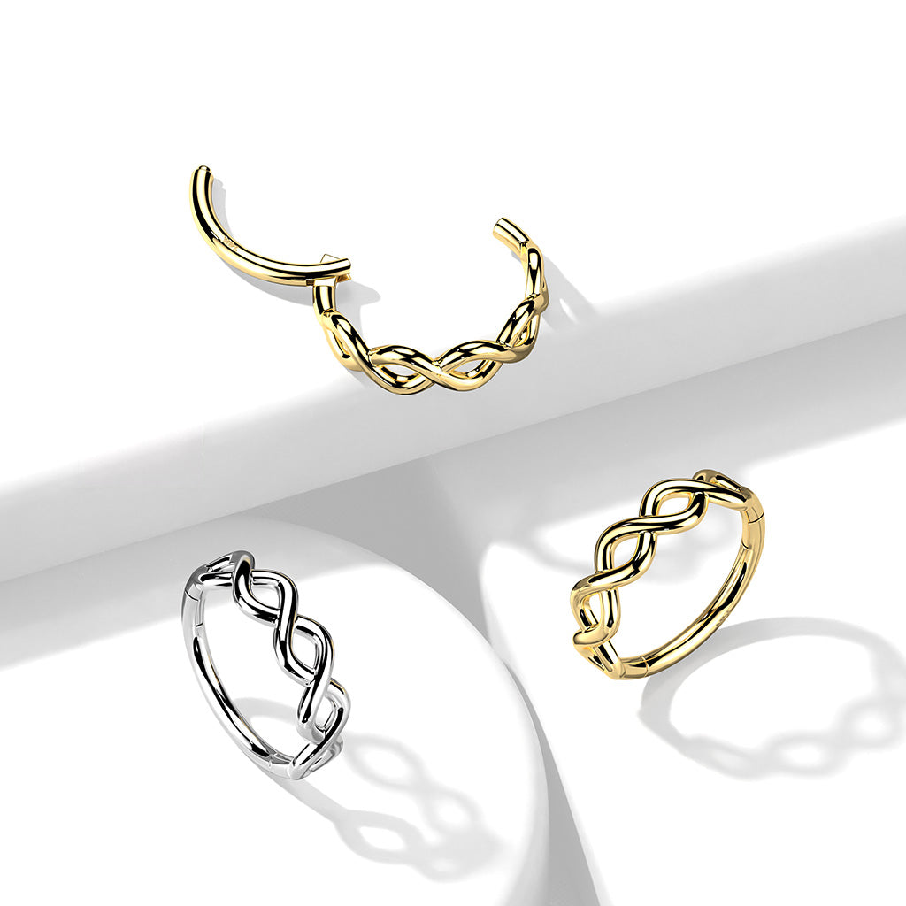 14K Solid Gold Hinged Segment Hoop Ring Outer Facing Infinity