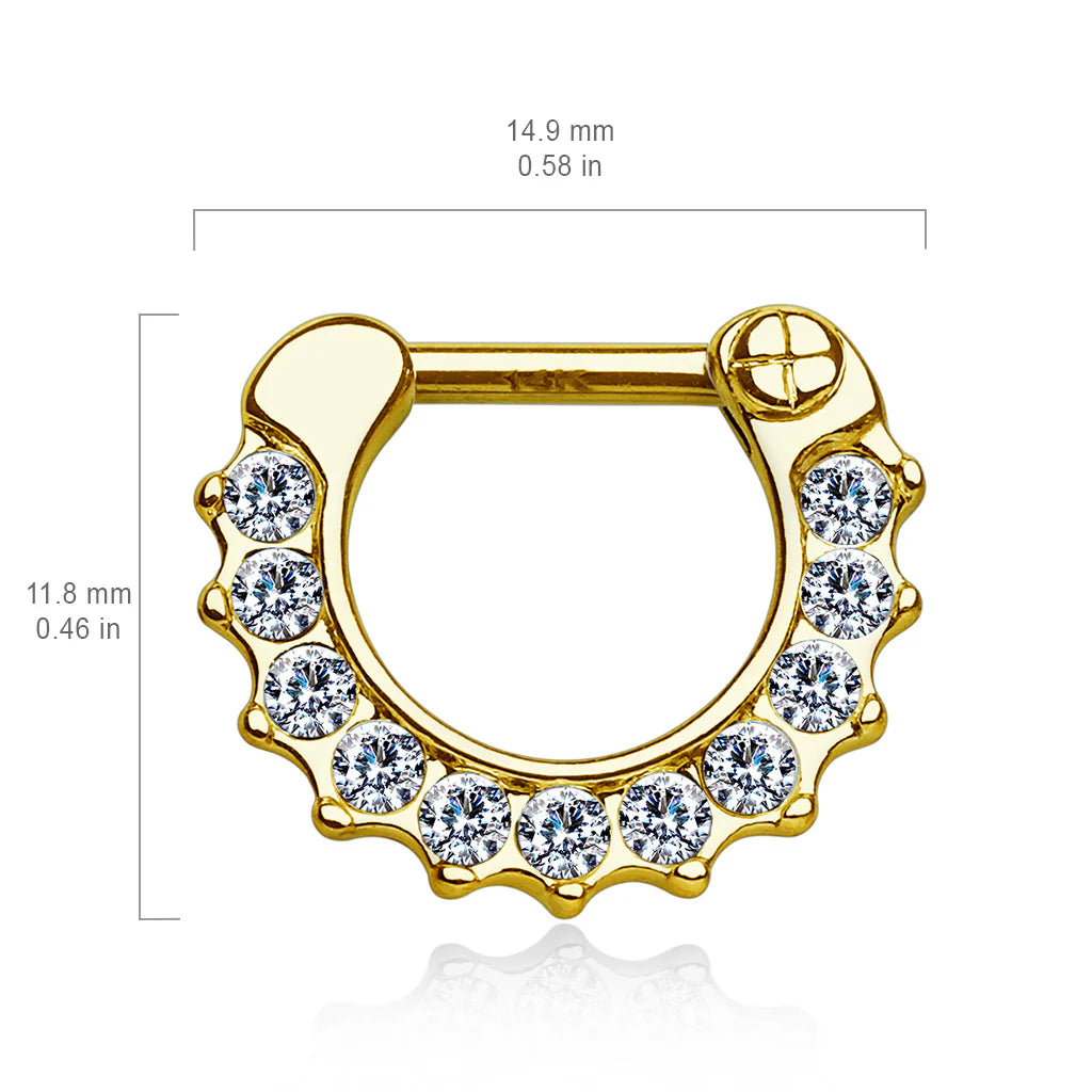 14 Karat Solid Gold Septum Clicker Hinged Ring 16 Gauge with Clear Gem - Kruelty - Photo 3