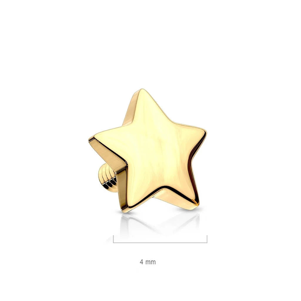 14 Karat Solid Gold Dermal Top 14 Gauge 4 mm Internally Threaded Star - Kruelty - Photo 4