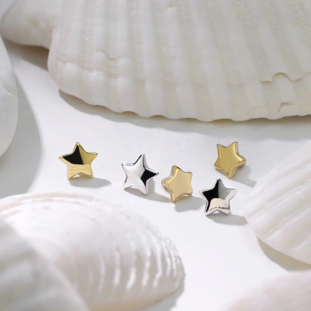 14 Karat Solid Gold Dermal Top 14 Gauge 4 mm Internally Threaded Star - Kruelty - Photo 3