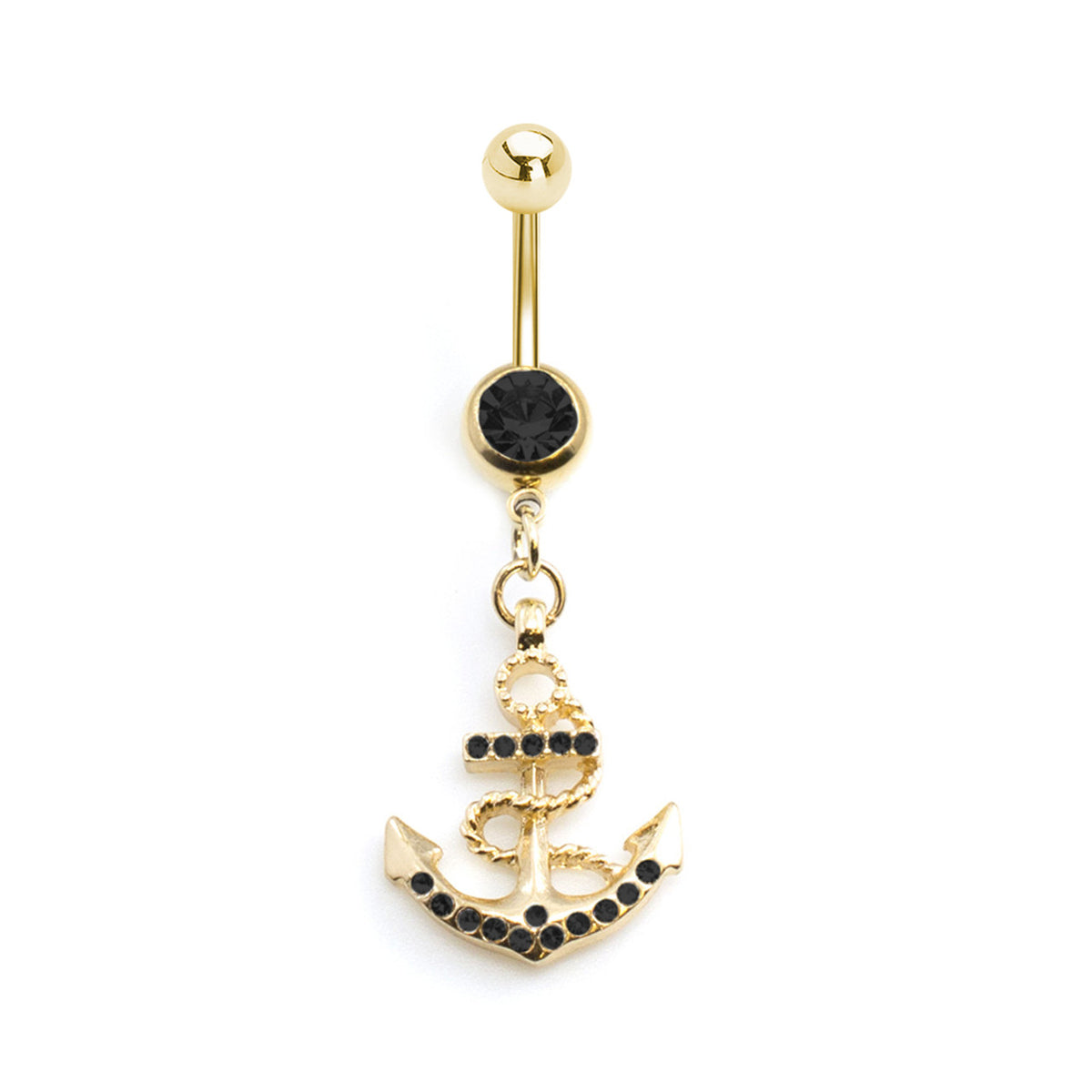 Gold Ion Plated Surgical Steel 14 Gauge Belly Ring with CZ Anchor - photo 3