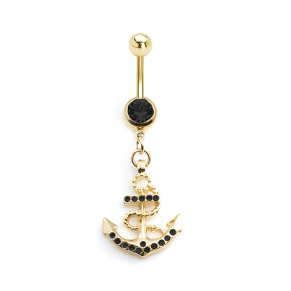 Gold Ion Plated Surgical Steel 14 Gauge Belly Ring with CZ Anchor - photo 3