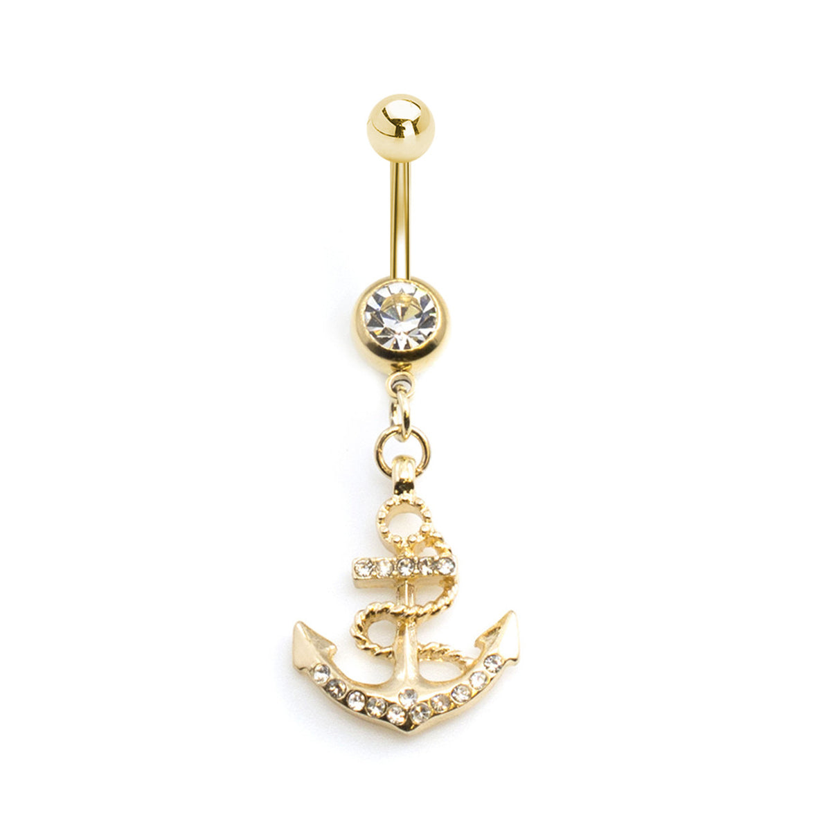 Gold Ion Plated Surgical Steel 14 Gauge Belly Ring with CZ Anchor - photo 4
