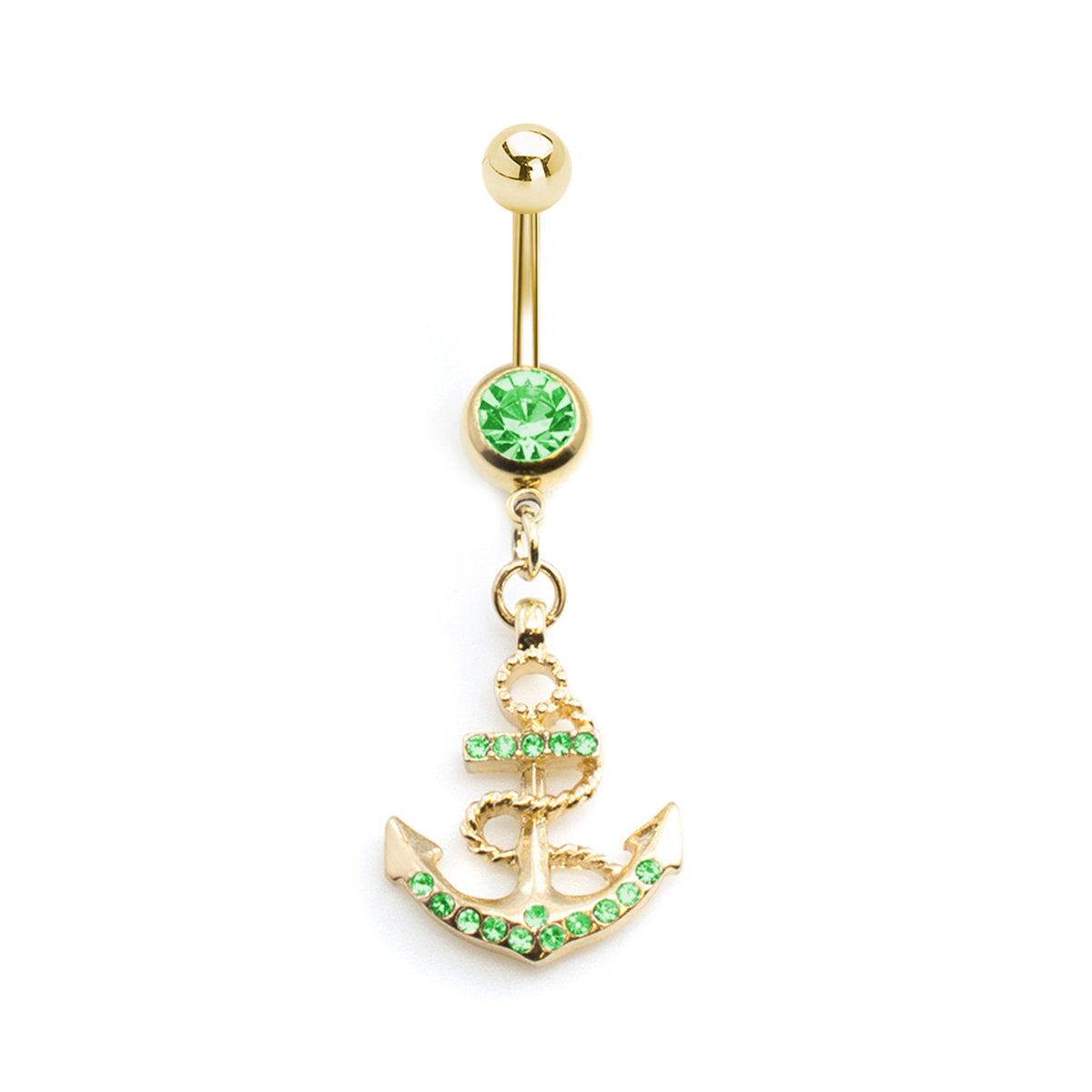 Gold Ion Plated Surgical Steel 14 Gauge Belly Ring with CZ Anchor - photo 5