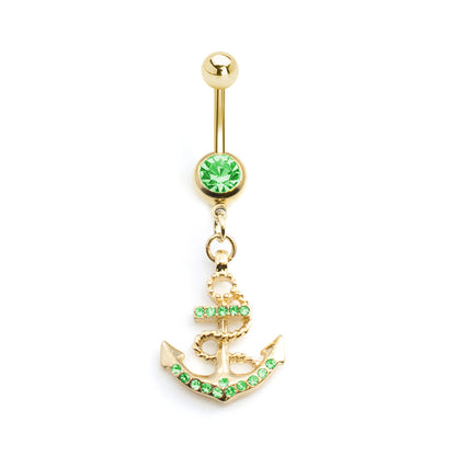 Gold Ion Plated Surgical Steel 14 Gauge Belly Ring with CZ Anchor - photo 5