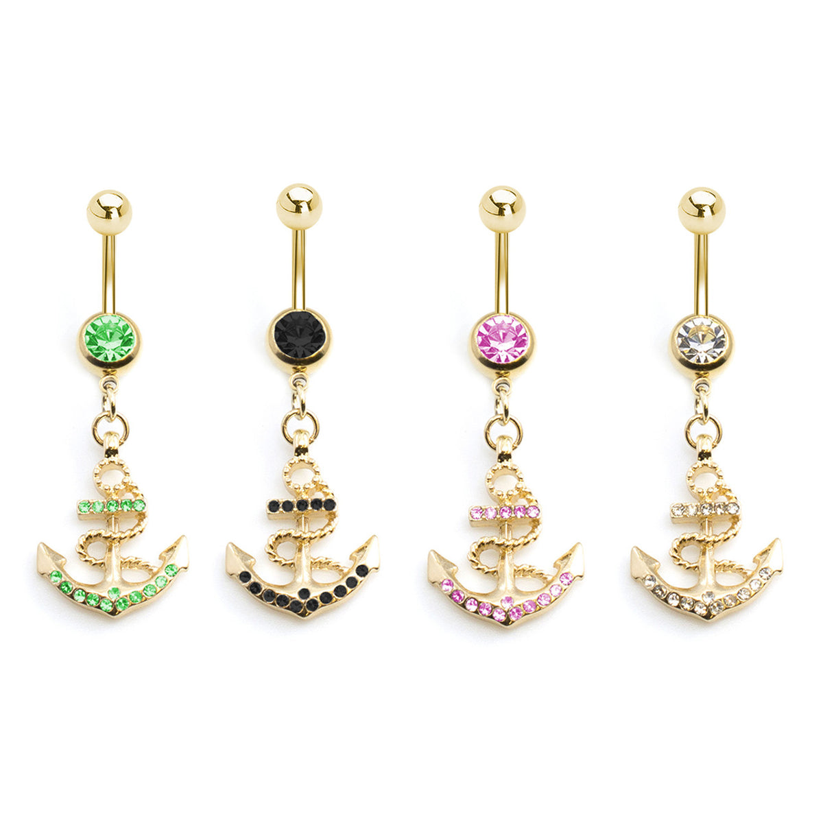 Gold Ion Plated Surgical Steel 14 Gauge Belly Ring with CZ Anchor