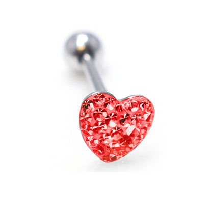 Surgical Steel Tongue Ring Barbell 14 Gauge 5/8" Epoxy Paved Gem Heart