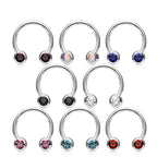 Surgical Steel Circular Barbell Ring 16 & 14 Gauge Front CZ Gem - Pair - Kruelty