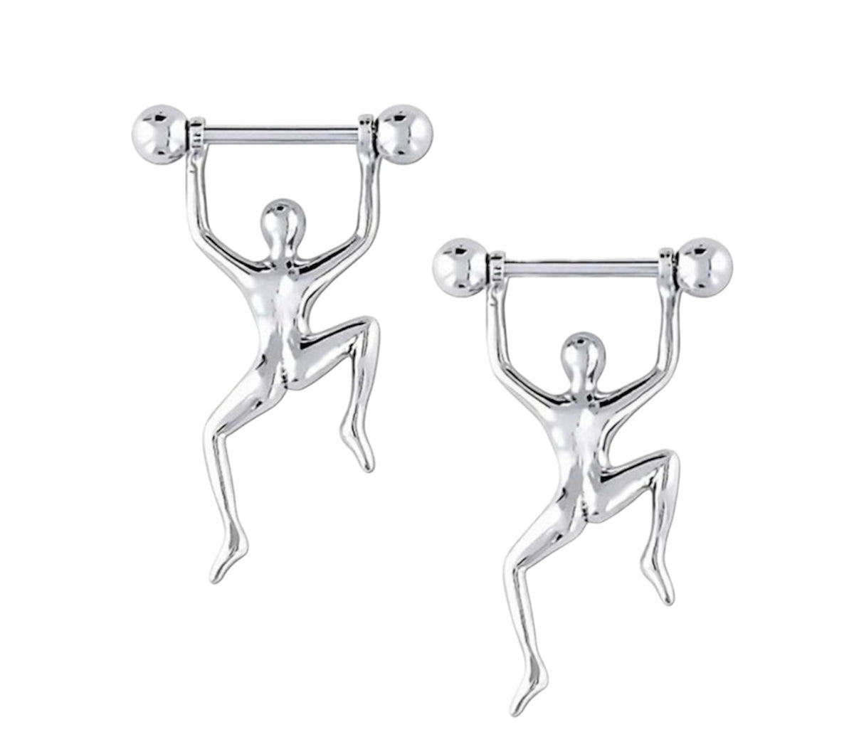 Surgical Steel Nipple Barbell with Climbing Figure - Pair