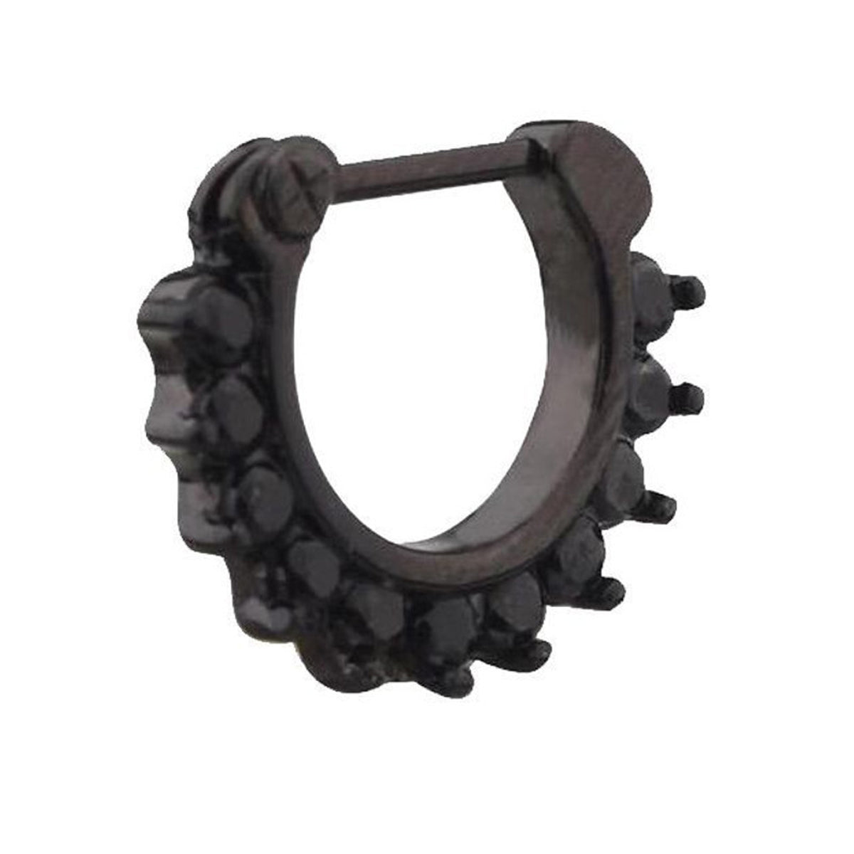 Surgical Steel Black Hinged Segment Septum Ring 16 Gauge with CZ Gems - Kruelty - Photo 5