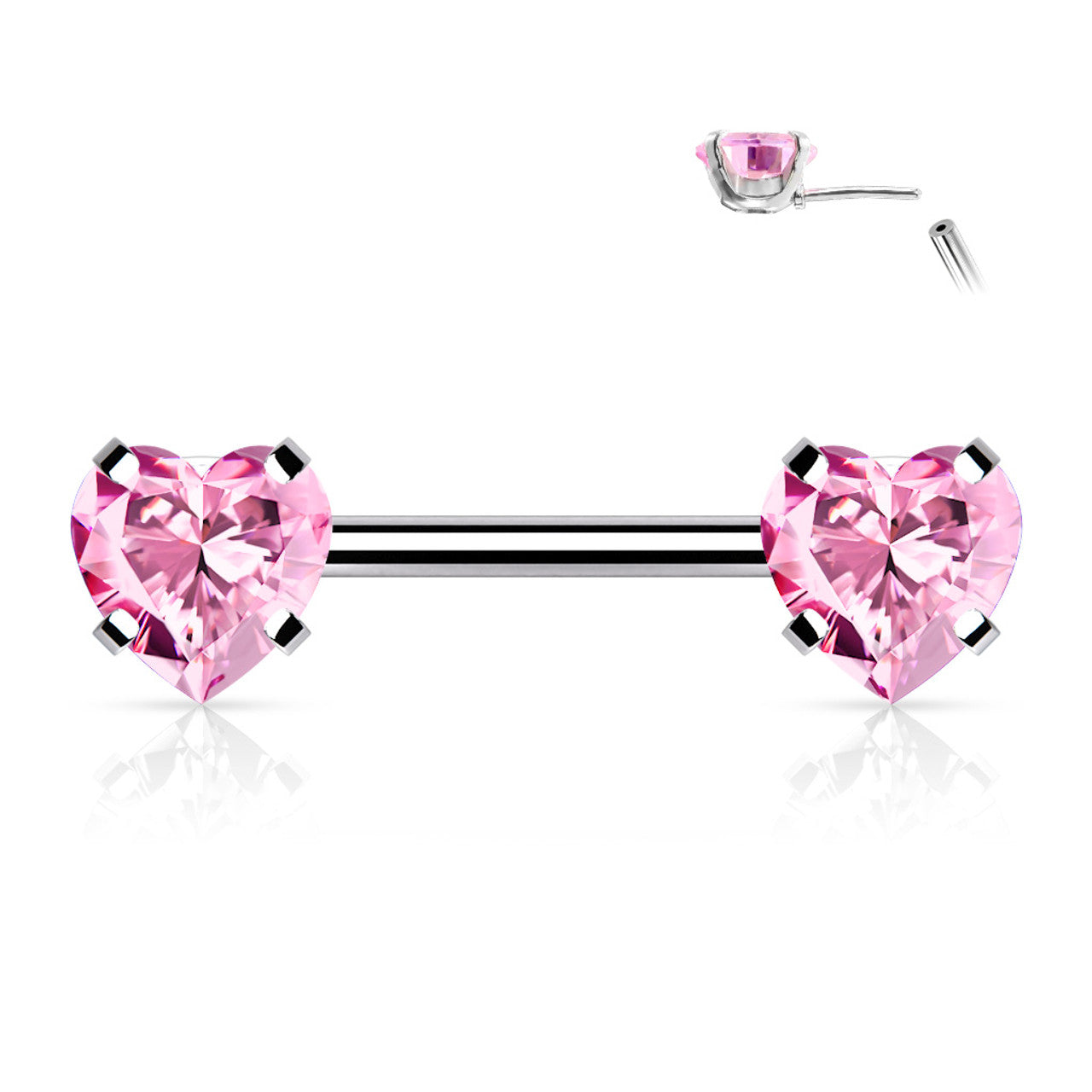 Surgical Steel Nipple Ring Barbell 14 Gauge Threadless With Heart CZ