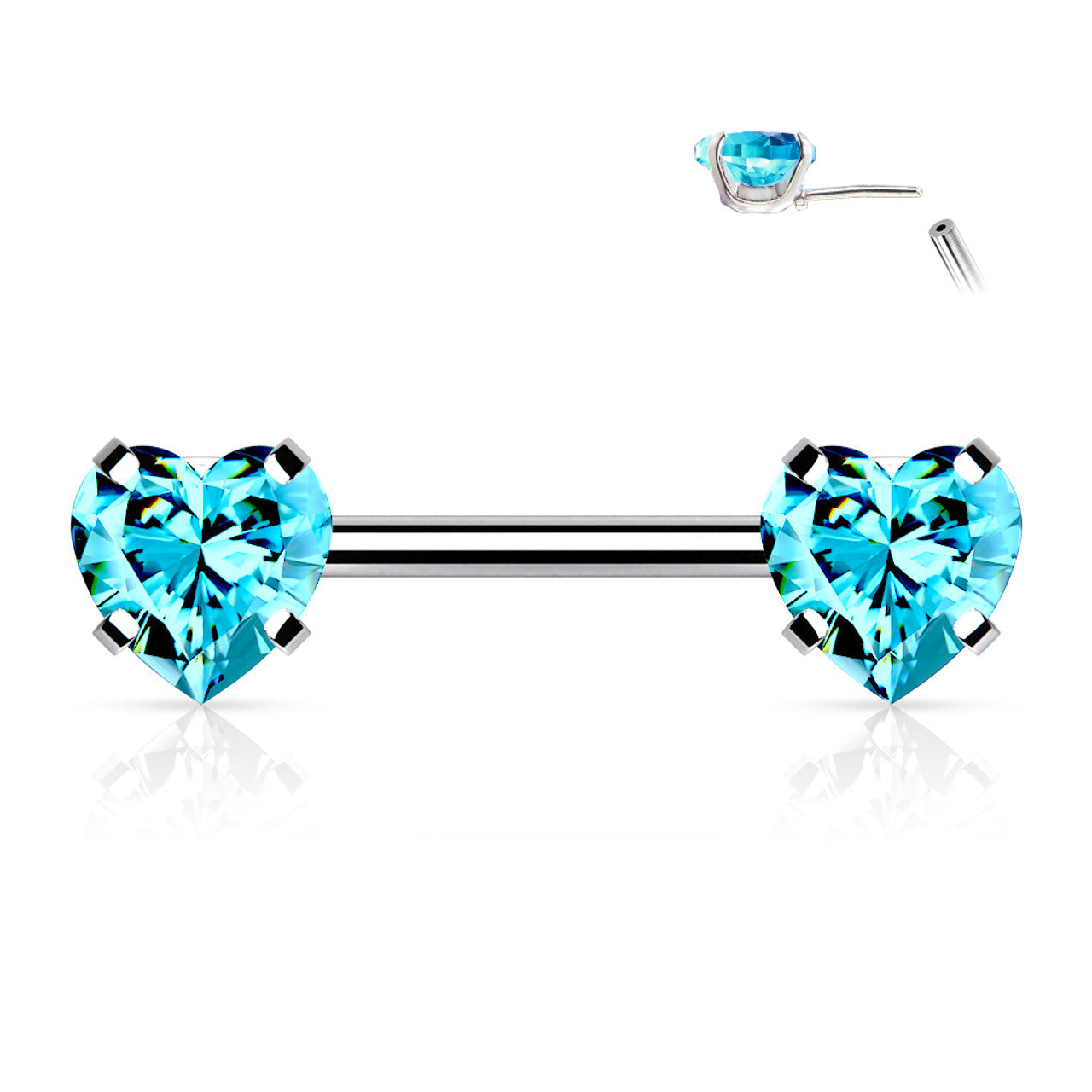 Surgical Steel Nipple Ring Barbell 14 Gauge Threadless With Heart CZ