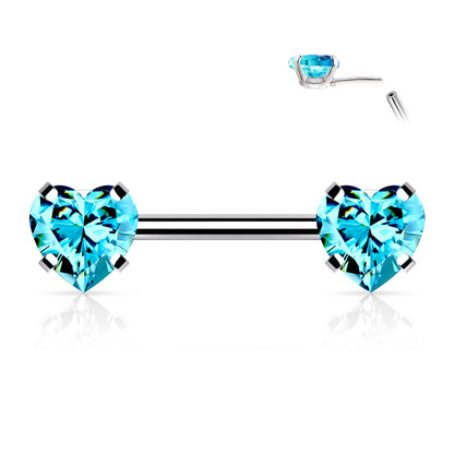 Surgical Steel Nipple Ring Barbell 14 Gauge Threadless With Heart CZ