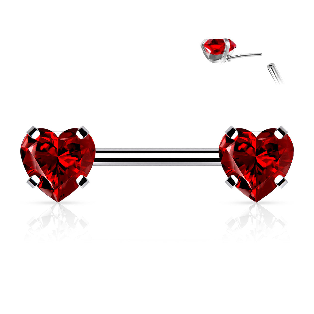 Surgical Steel Nipple Ring Barbell 14 Gauge Threadless With Heart CZ