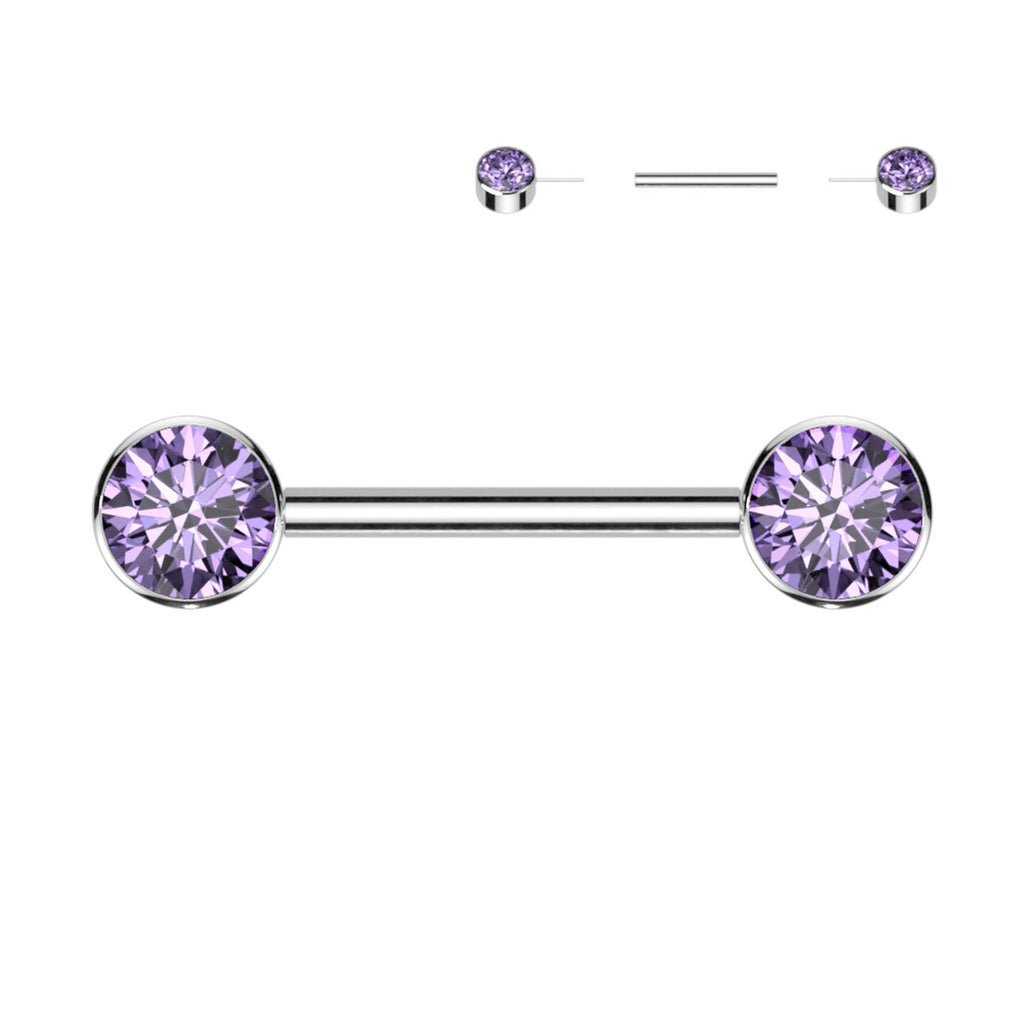 Titanium Nipple Ring Barbell 14 Gauge Threadless Front Facing - Pair - Kruelty - Photo 2