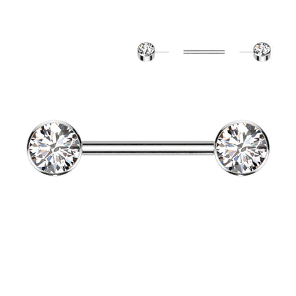 Titanium Nipple Ring Barbell 14 Gauge Threadless & Front Facing CZ Gem