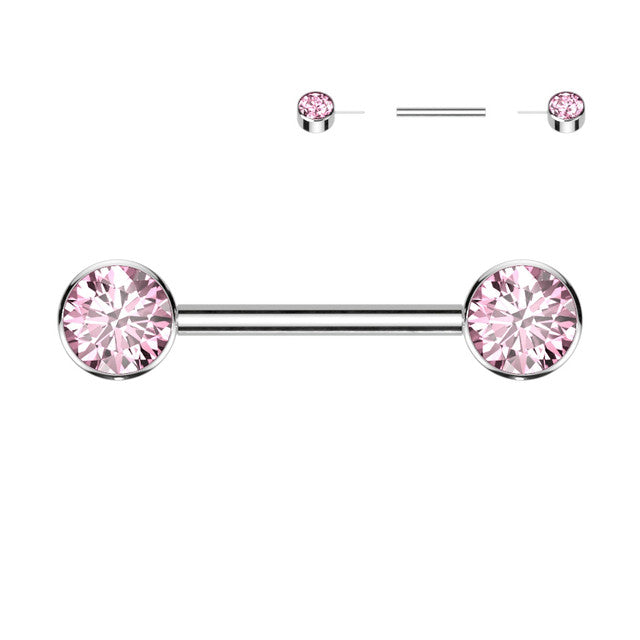 Titanium Nipple Ring Barbell 14 Gauge Threadless & Front Facing CZ Gem