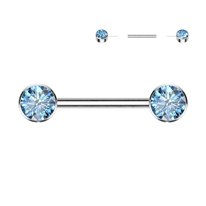 Titanium Nipple Ring Barbell 14 Gauge Threadless & Front Facing CZ Gem