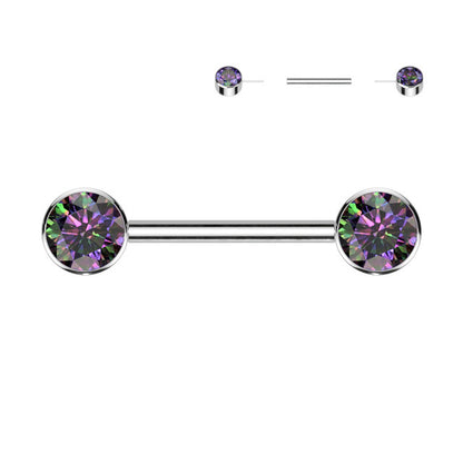 Titanium Nipple Ring Barbell 14 Gauge Threadless & Front Facing CZ Gem