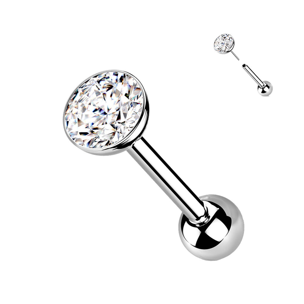 Titanium Cartilage Barbell Ball Top 18 16 Gauge Threadless CZ Gem - Kruelty