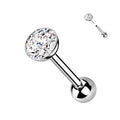Titanium Cartilage Barbell Ball Top 18 16 Gauge Threadless CZ Gem - Kruelty