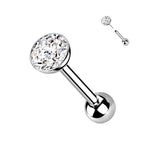 Titanium Cartilage Barbell Ball Top 18 16 Gauge Threadless CZ Gem - Kruelty
