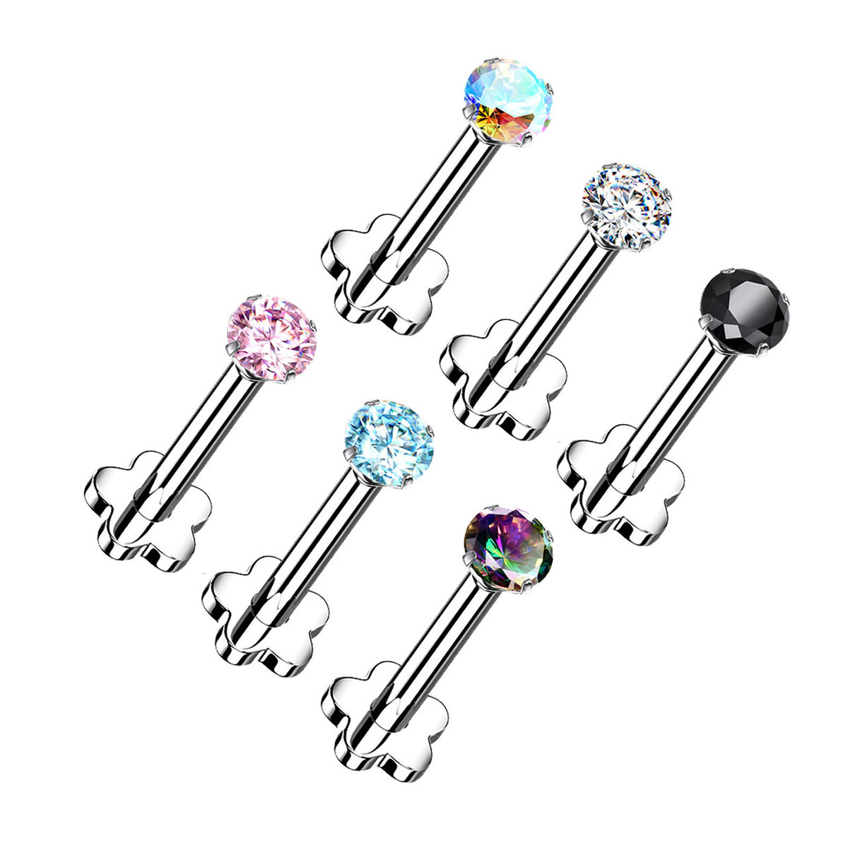 Titanium Monroe / Labret Stud Ring 18 Gauge Threadless Gem Flower Back - Kruelty