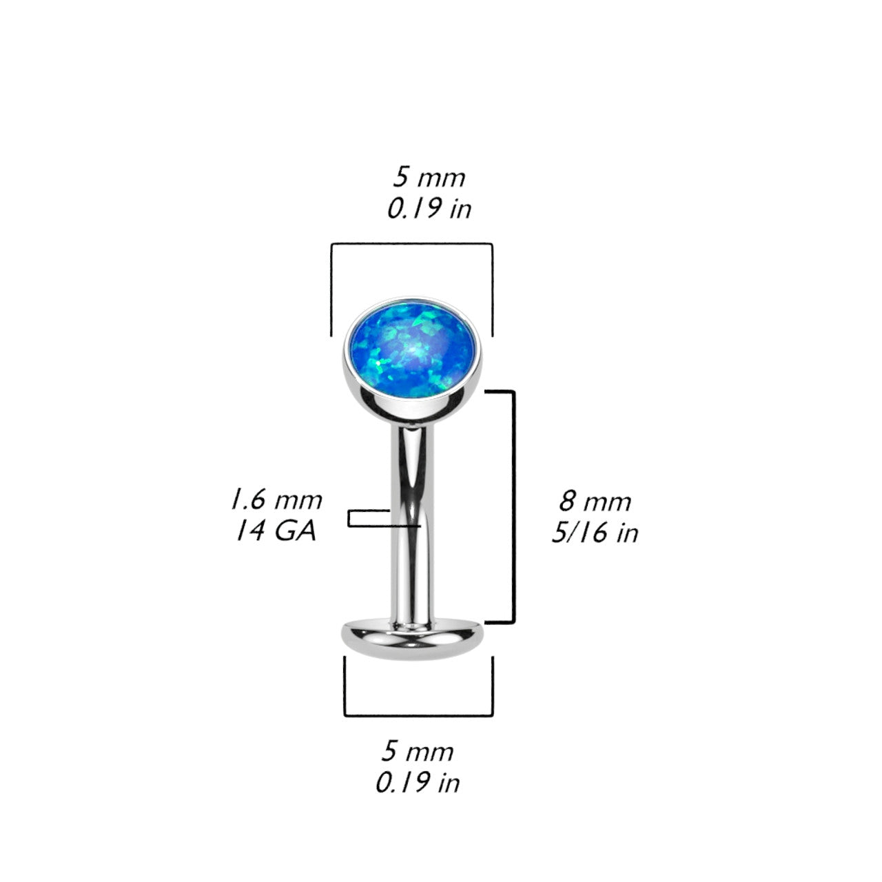 Titanium Belly Ring 14 Gauge 5/16" (8 MM) Floating Convex Base & Opal