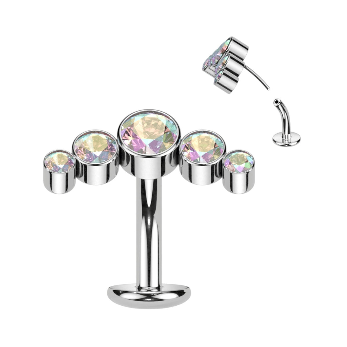 Titanium Belly Ring 14 Gauge 5/16" (8mm) 5 Cubic Zirconia Gems - Kruelty - Photo 4