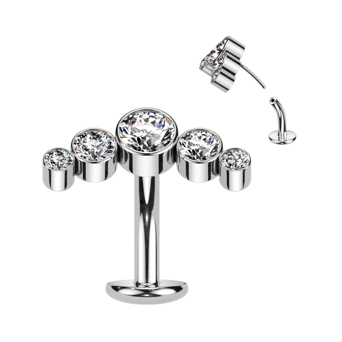 Titanium Belly Ring 14 Gauge 5/16" (8mm) 5 Cubic Zirconia Gems - Kruelty - Photo 5