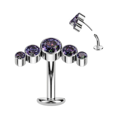 Titanium Belly Ring 14 Gauge 5/16" (8mm) With 5 Cubic Zirconia Gems