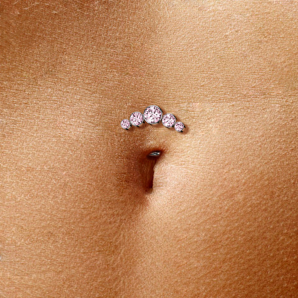 Titanium Belly Ring 14 Gauge 5/16" (8mm) 5 Cubic Zirconia Gems - Kruelty - Photo 2