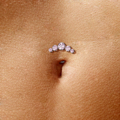 Titanium Belly Ring 14 Gauge 5/16" (8mm) With 5 Cubic Zirconia Gems