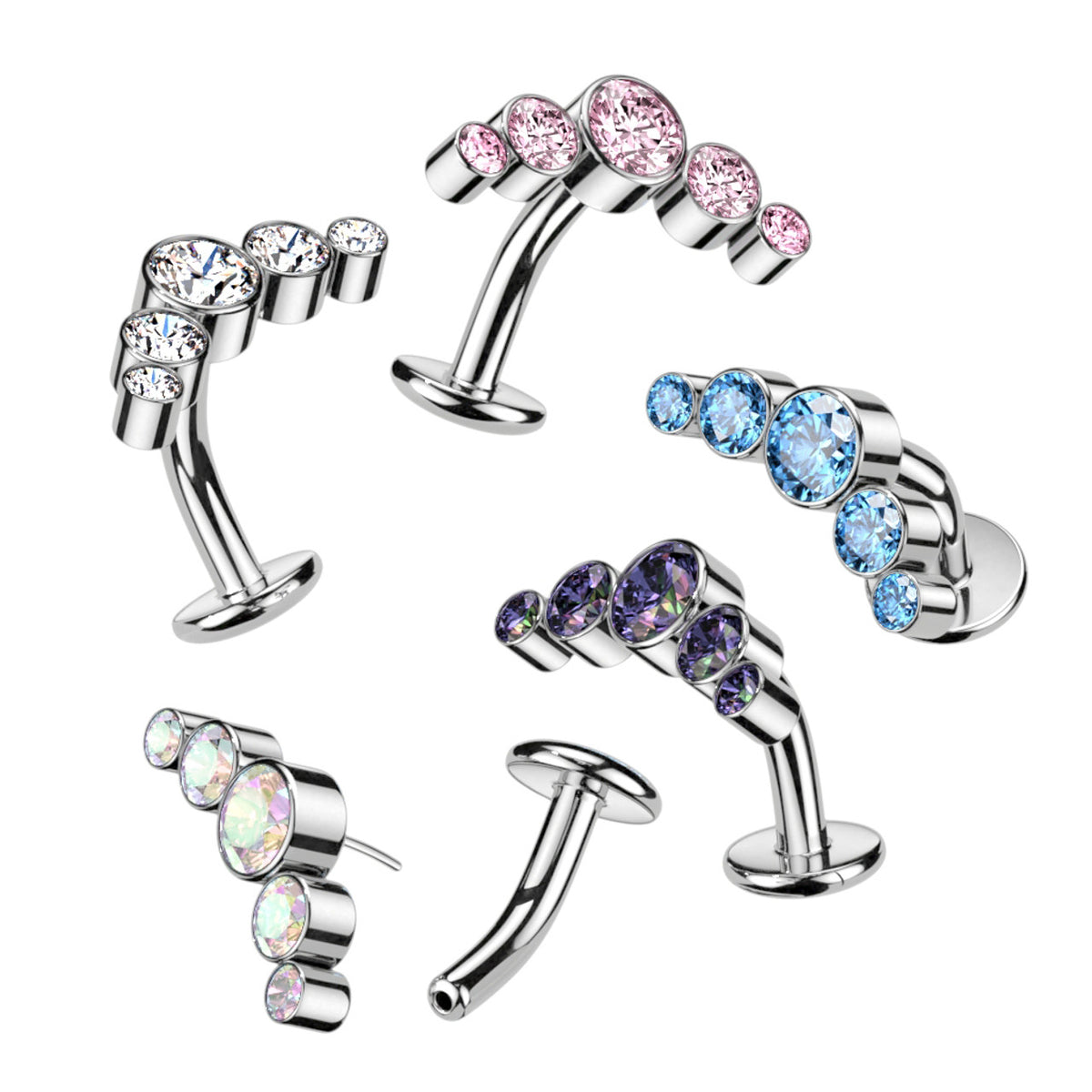 Titanium Belly Ring 14 Gauge 5/16" (8mm) 5 Cubic Zirconia Gems - Kruelty