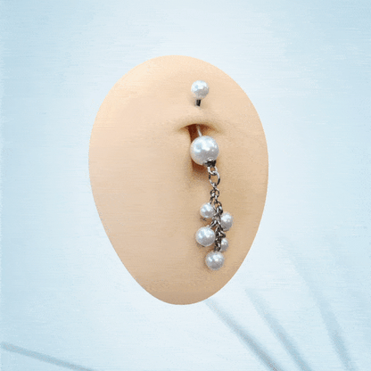 Surgical Steel 14 Gauge Belly Ring with Dangling Pearls - photo 2