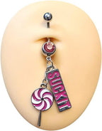 Surgical Steel Belly Button Ring 14 Gauge with Lollipop Suck It Charm - Kruelty - Photo 3