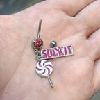 Surgical Steel Belly Button Ring 14 Gauge with Lollipop Suck It Charm - Kruelty - Photo 4