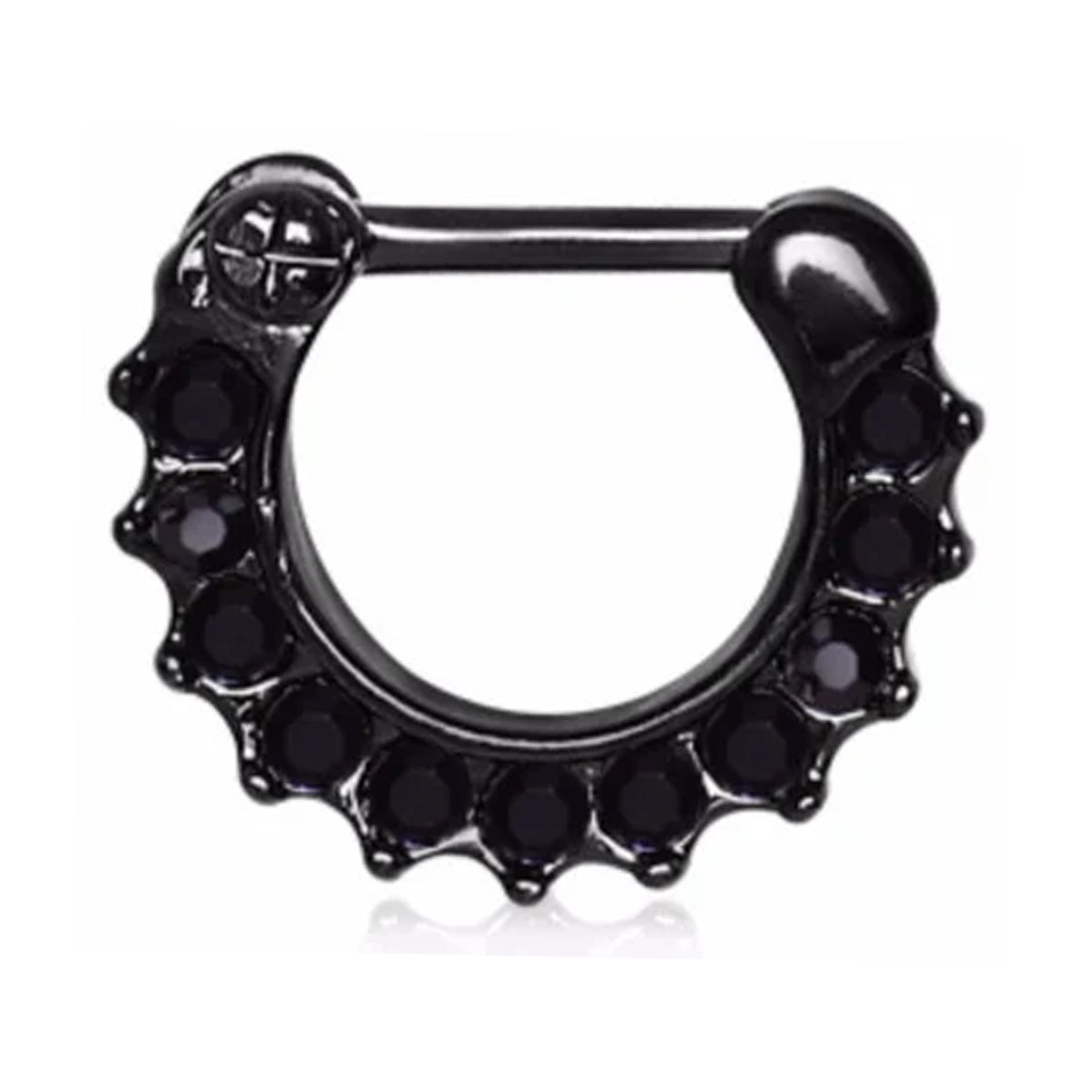 Surgical Steel Black Hinged Segment Septum Ring 16 Gauge with CZ Gems - Kruelty