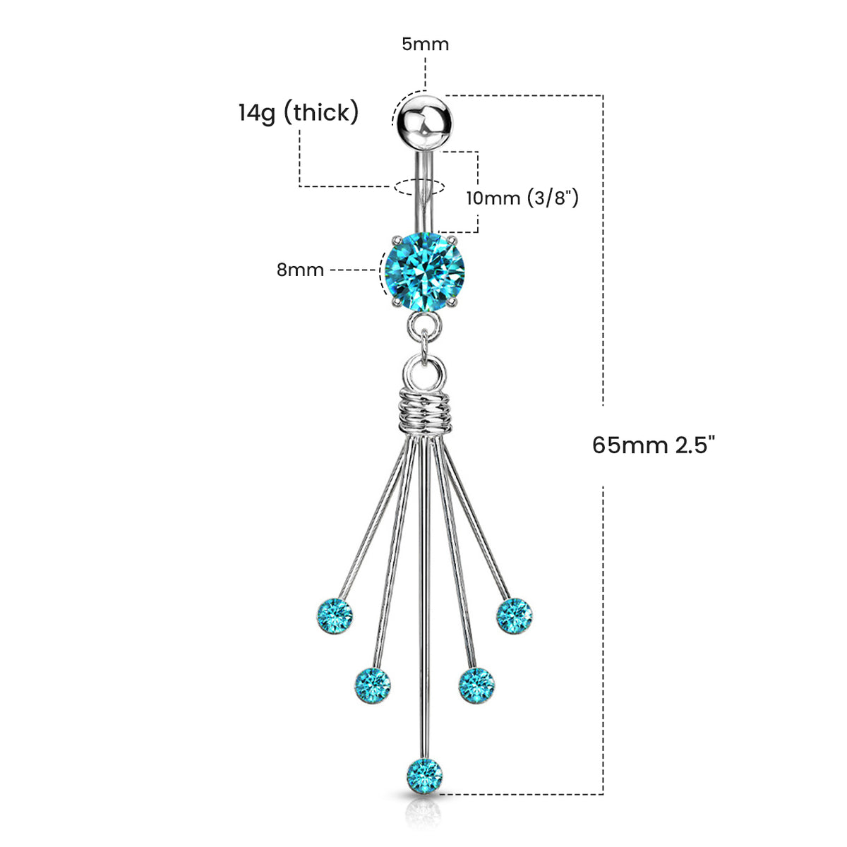 Titanium 14 Gauge Belly Ring with Round Dangle CZ - photo 2