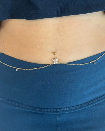 Surgical Steel Belly Ring 14G 11mm with Gold Chain & CZ Butterfly - photo 3