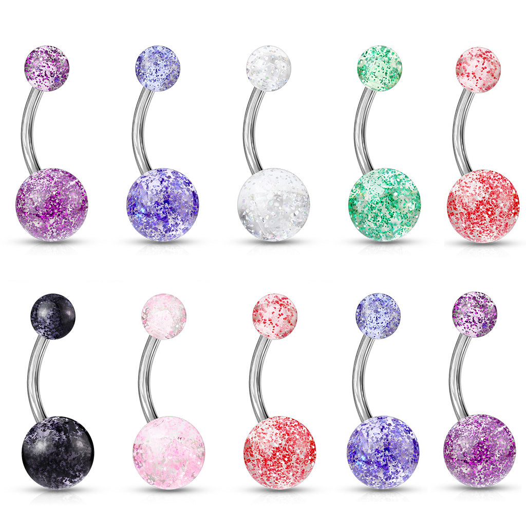 Surgical Steel Belly Rings 14 Gauge with UV Glow Balls - 10 Pack