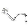 Surgical Steel 20 Gauge Prong Set Square CZ Nose Screw
