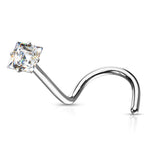 Surgical Steel 20 Gauge Prong Set Square CZ Nose Screw