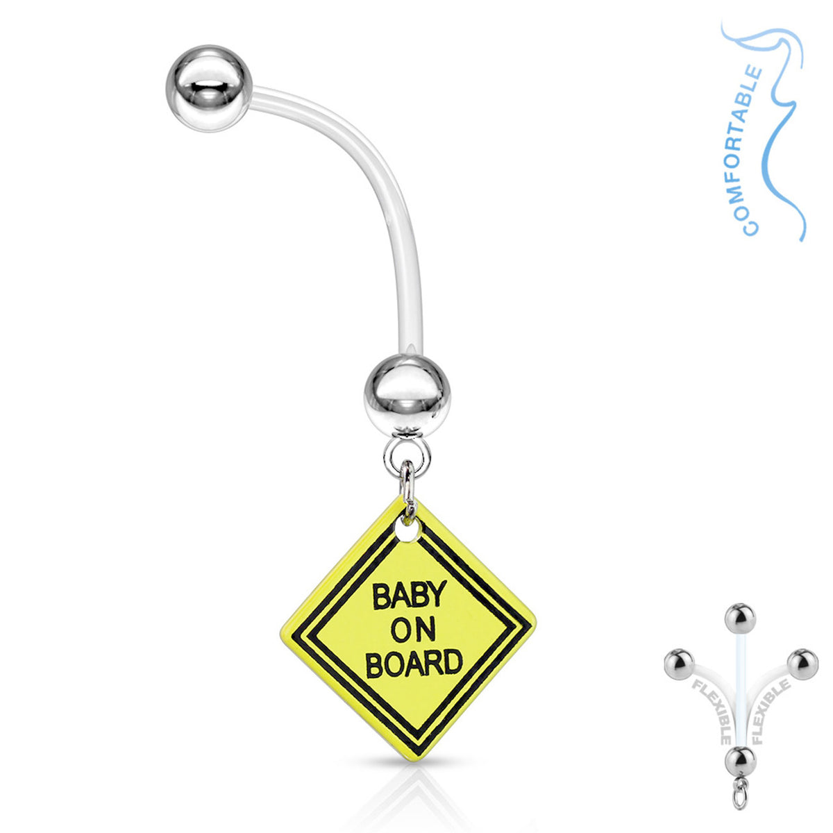 Bio-Flex Pregnancy Belly Button Ring 14 Gauge 1" (25 mm) Baby on Board - Kruelty - Photo 3
