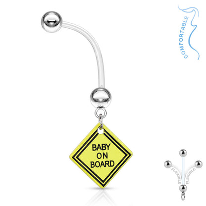 Bio-Flex Pregnancy Belly Button Ring 14 Gauge 1" (25 MM) Baby on Board