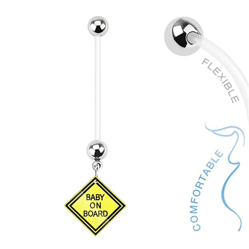 Bio-Flex Pregnancy Belly Button Ring 14 Gauge 1" (25 mm) Baby on Board - Kruelty